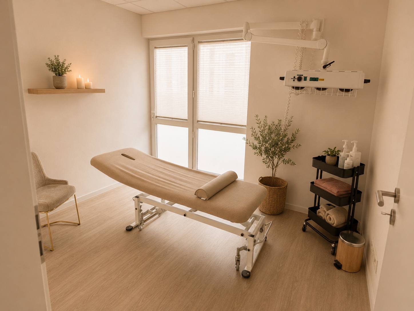Physiotherapeutin begleitet eine Bewegungsprüfung im Therapieraum